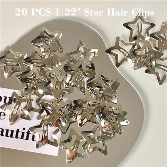 Silver Star Hair Accessories - Non-Slip Metal Snap Clips and Barrettes-20 PCS - Picture 3 of 5